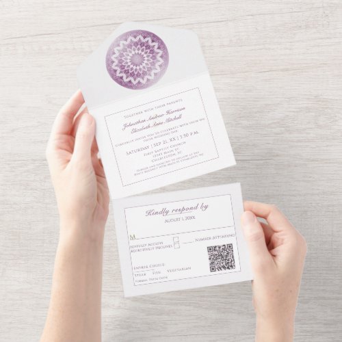 Pink Lace Mandala Wedding All In One Invitation