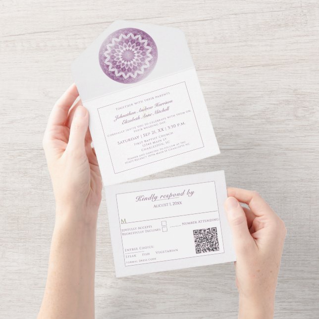 Pink Lace Mandala Wedding All In One Invitation (Tearaway)