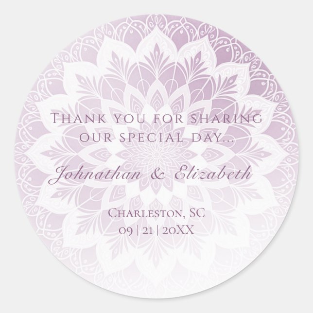 Pink Lace Mandala Wedding Favor Classic Round Sticker (Front)
