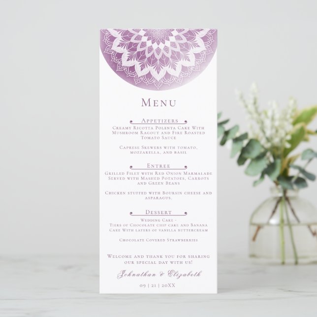 Pink Lace Mandala Wedding Menu (Standing Front)
