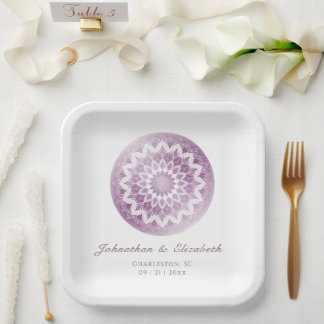 Pink Lace Mandala Wedding Paper Plates