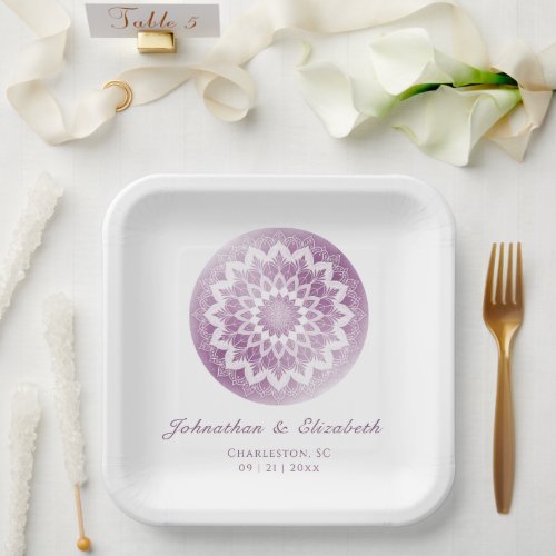 Pink Lace Mandala Wedding Paper Plates