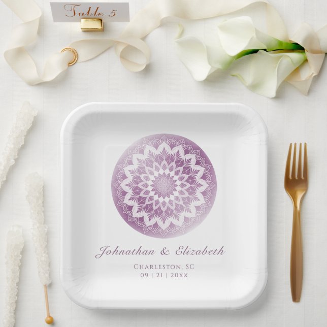 Pink Lace Mandala Wedding Paper Plates (Wedding)
