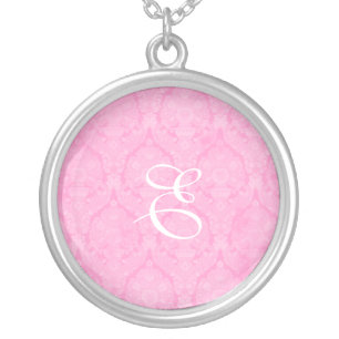 Pink Lace Monogram Sterling Silver Neklace Plated Necklace