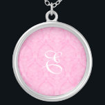 Pink Lace Monogram Sterling Silver Neklace Silver Plated Necklace<br><div class="desc">Beautiful  Lace Sterling Silver Necklace - background color can be changed..  Great as a wedding favor,  wedding gift,  birthday gift or holiday gift.</div>