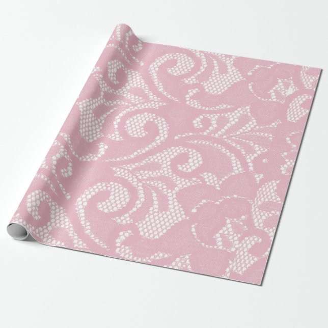 Pink Lace Pattern Pretty Wrapping Paper (Unrolled)