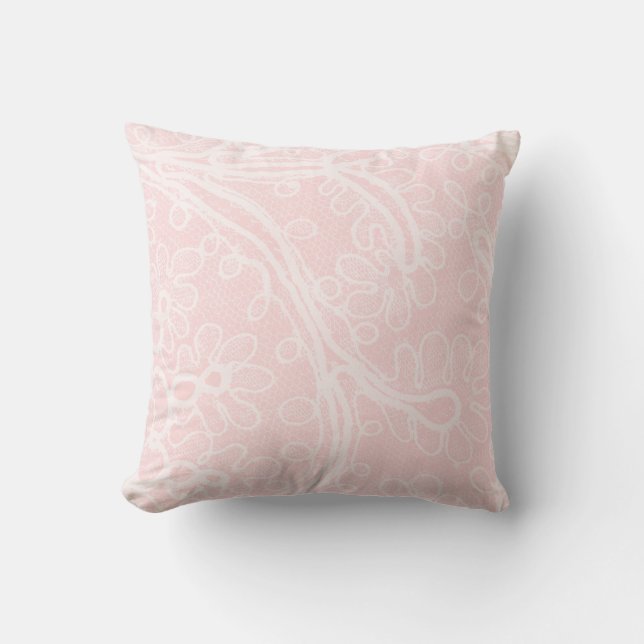 Pink Lace Pretty Girly Pastel Baby Bridal Throw Pillow (Front)