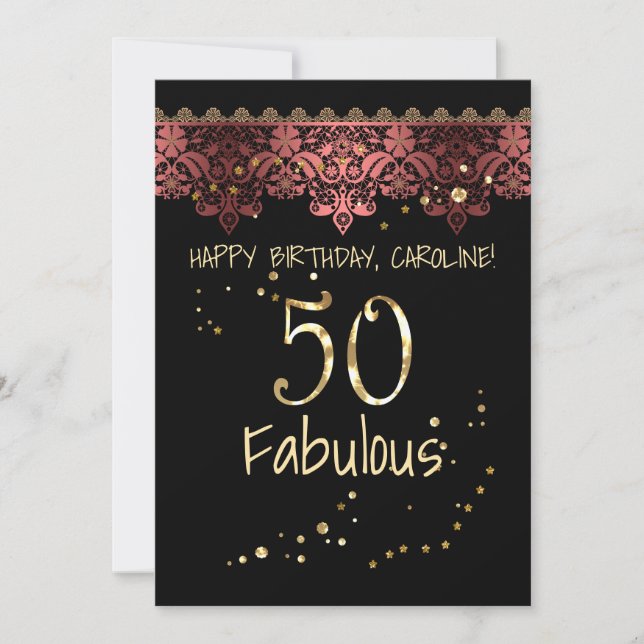 Pink lace romantic black gradient bronze lacy anni invitation (Front)