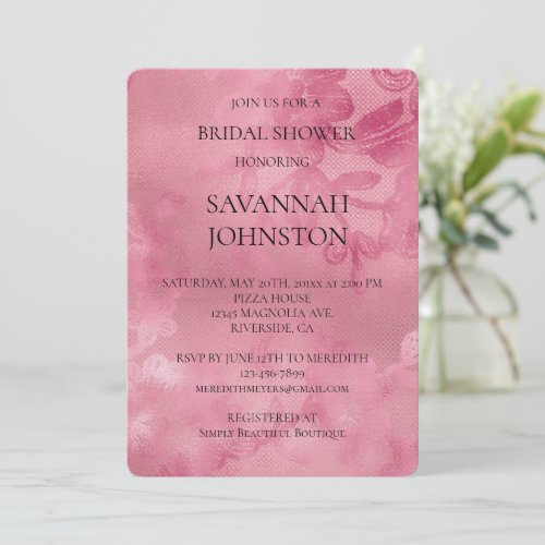 Pink Lace Romantic Bridal Shower Invitation