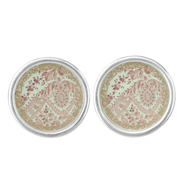 Pink Lace Roses Cufflinks (Front)