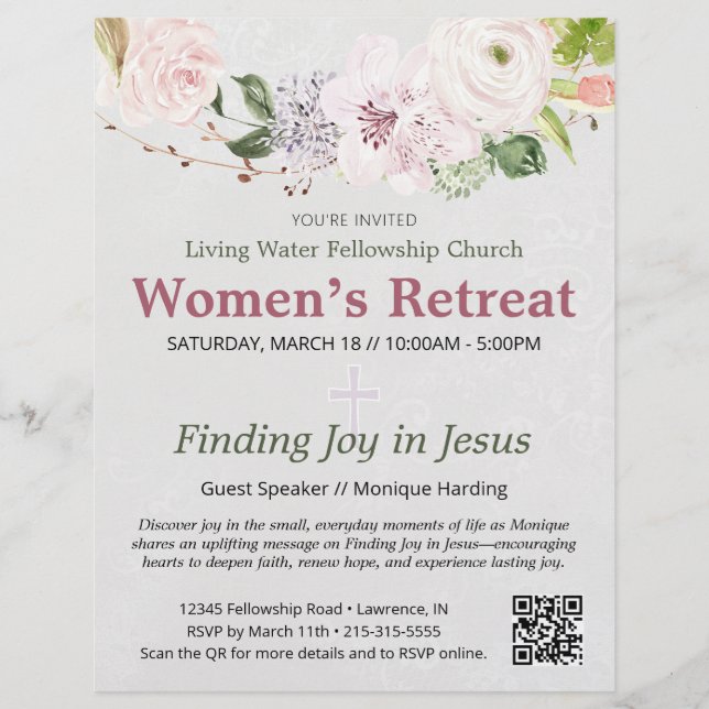 Pink Lace Spring Floral Women's Retreat Invitation Flyer (Front)