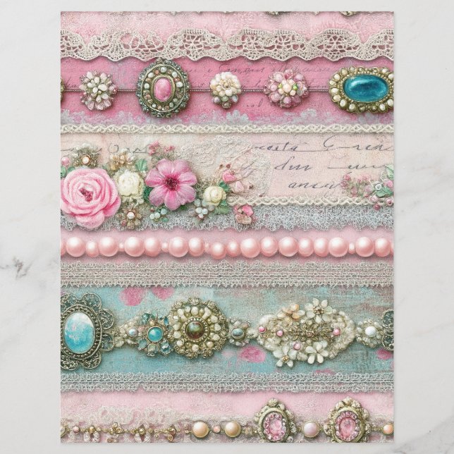 Pink Lace Stripes Junk Journal Scrapbook Paper (Front)