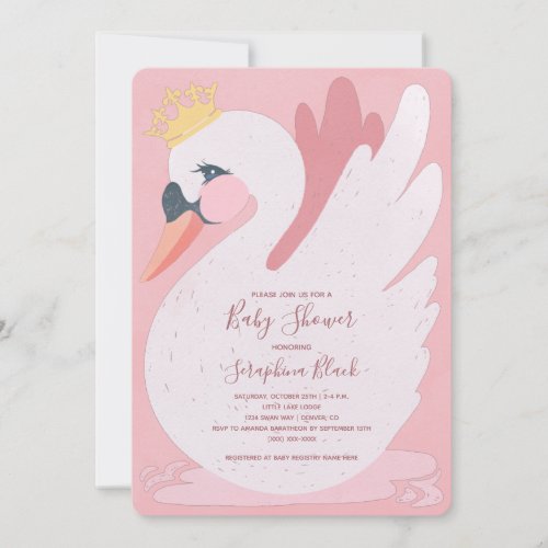 Pink Lace Swan Princess Baby Shower Invitation