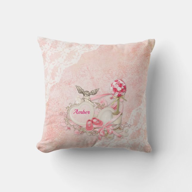 Pink Lace  Throw Pillows (Front)