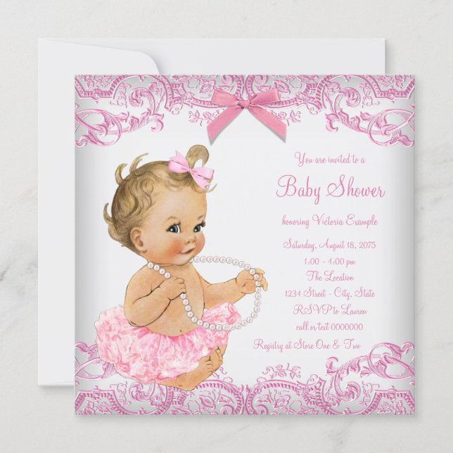 Pink Lace Tutu Girl Baby Shower Invitation (Front)