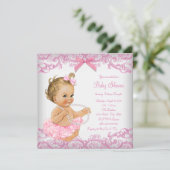 Pink Lace Tutu Girl Baby Shower Invitation (Standing Front)