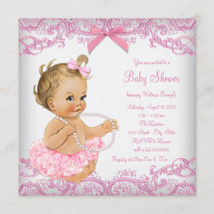 Pink Lace Tutu Girl Baby Shower Invitation