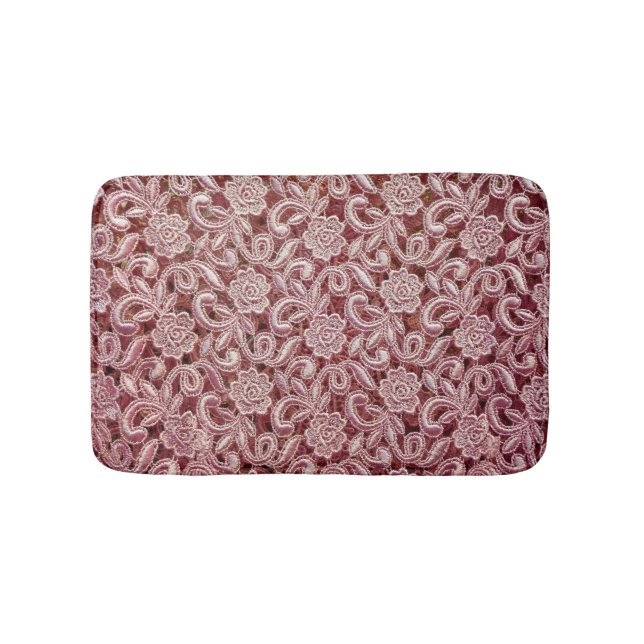 Pink lace, vintage roses pattern. bath mat (Front)