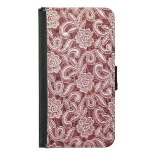 Pink lace, vintage roses pattern. samsung galaxy s5 wallet case