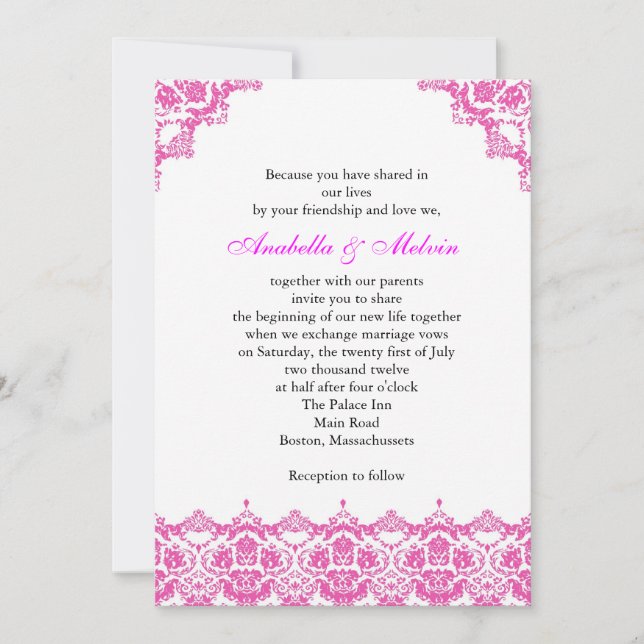 Pink Lace Wedding Invitation (Front)