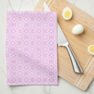 Pink Lace & White Floral Lattice Pattern Kitchen Towel