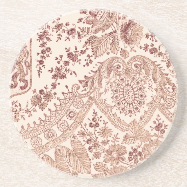 Pink Lace With Roses Sandstone Coaster (Front)