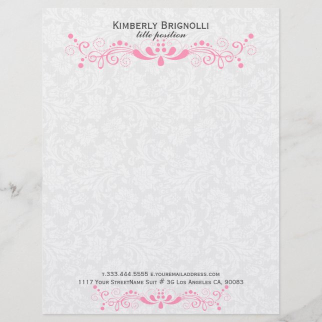 Pink Lace With White Damasks Letterhead (Front)