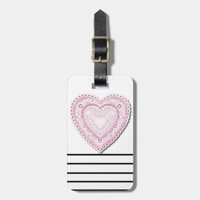 Pink Laced Heart Luggage Tag (Front Vertical)