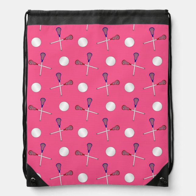 Pink lacrosse pattern drawstring bag (Front)