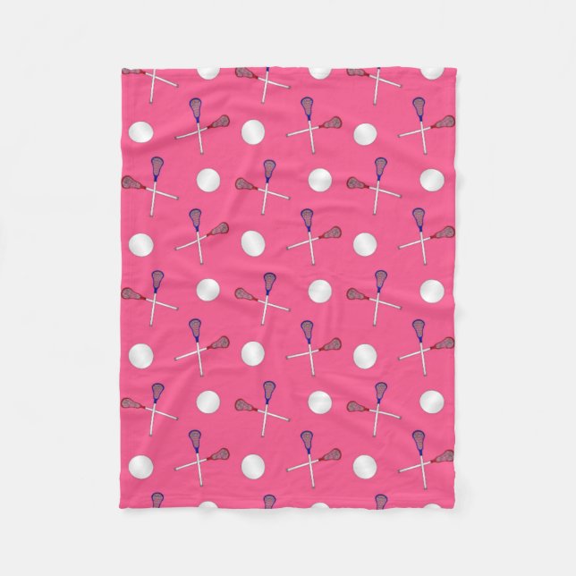 Pink lacrosse pattern fleece blanket (Front)