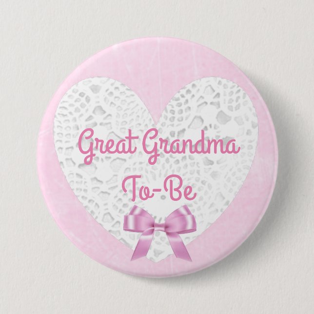 Pink Lacy Great Grandma To Be Baby Shower Button (Front)