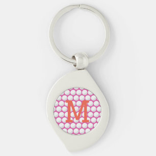 Pink Ladies Golf Ball Monogram INITIAL Orange Keychain