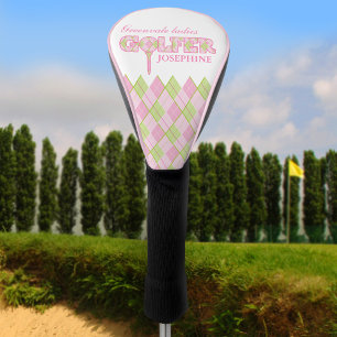 Pink ladies golfer argyle personalized cover