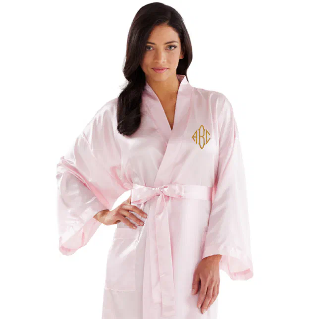 Pink Ladies Kimono Monogram Satin Robe Zazzle