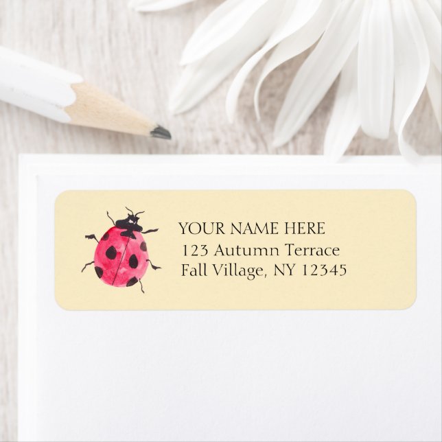Pink Lady Bug Hand-Painted Return Address Labels (Insitu)
