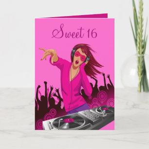 Pink Lady DJ Sweet 16 Card