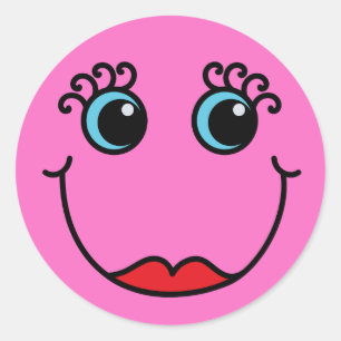 Pink Lady Face Classic Round Sticker