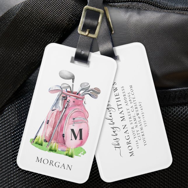 Pink Lady Golfer Monogram Luggage Tag (Pink Lady Golfer Monogram Luggage Tag)