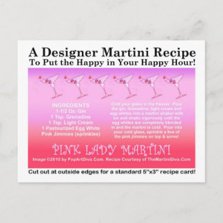 Pink Lady Martini Recipe Card Postcard