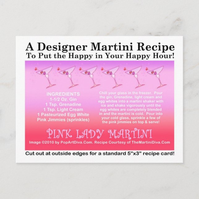 Pink Lady Martini Recipe Card Postcard (Front)