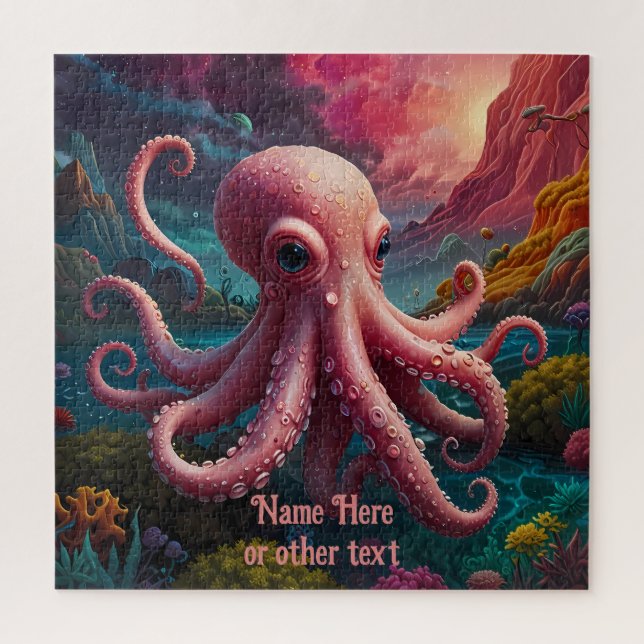 Pink Lady Octopus Under the Sea Bathroom Jigsaw Puzzle (Vertical)