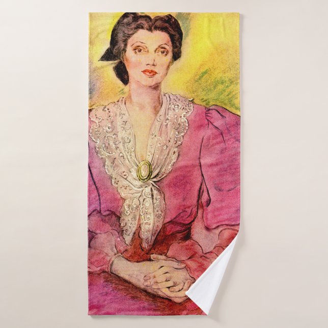 pink lady print bath towel set (Bath Towel)