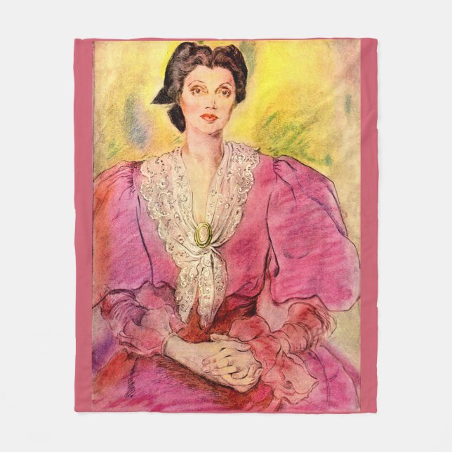 pink lady print fleece blanket (Front)