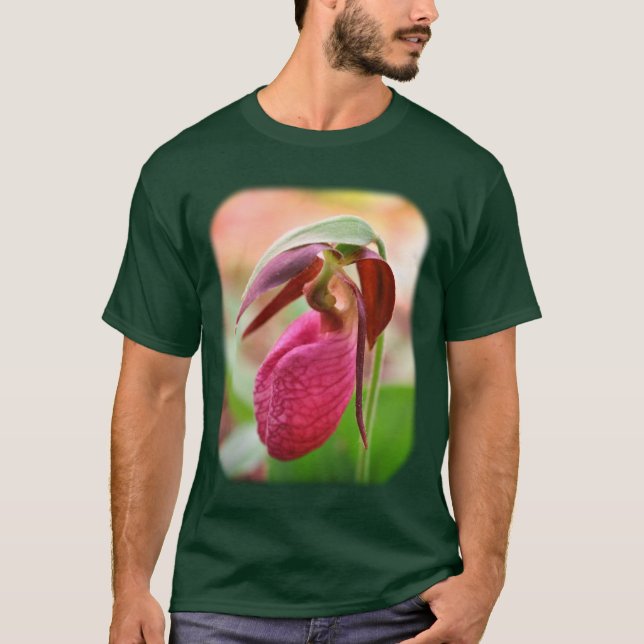 Pink Lady Slipper Floral Nature  T-Shirt (Front)