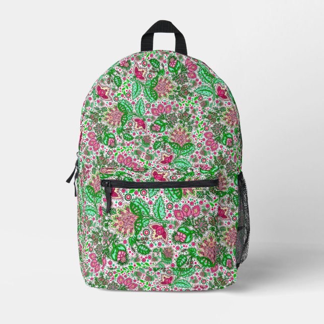 Pink Lady Slipper Flower NH State Wildflower White Printed Backpack (Front)
