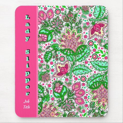 Pink Lady Slipper Flowers on White Personalized Mouse Pad