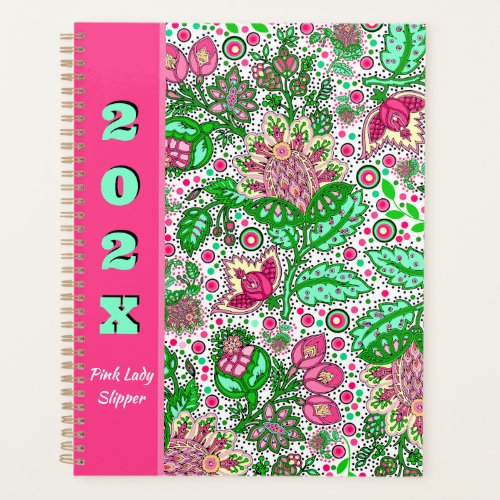 Pink Lady Slipper Flowers on White Personalized Planner