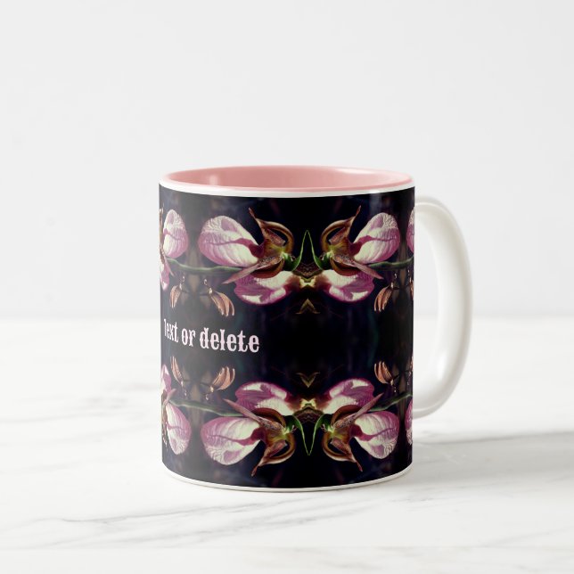 Pink Lady Slipper Orchid Abstract Personalized Two-Tone Coffee Mug (Front Right)