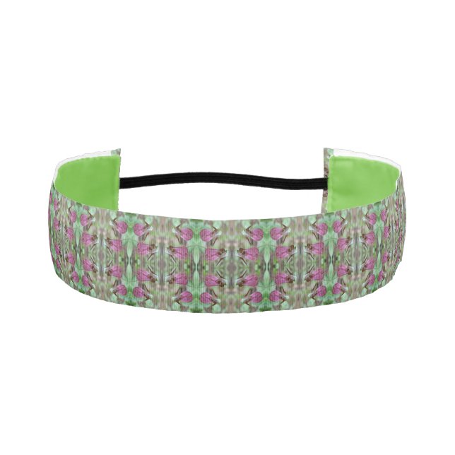 Pink Lady Slipper Orchid Flower Pair Abstract Athletic Headband (Front)