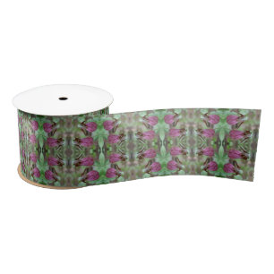 Pink Lady Slipper Orchid Flower Pair Abstract Satin Ribbon